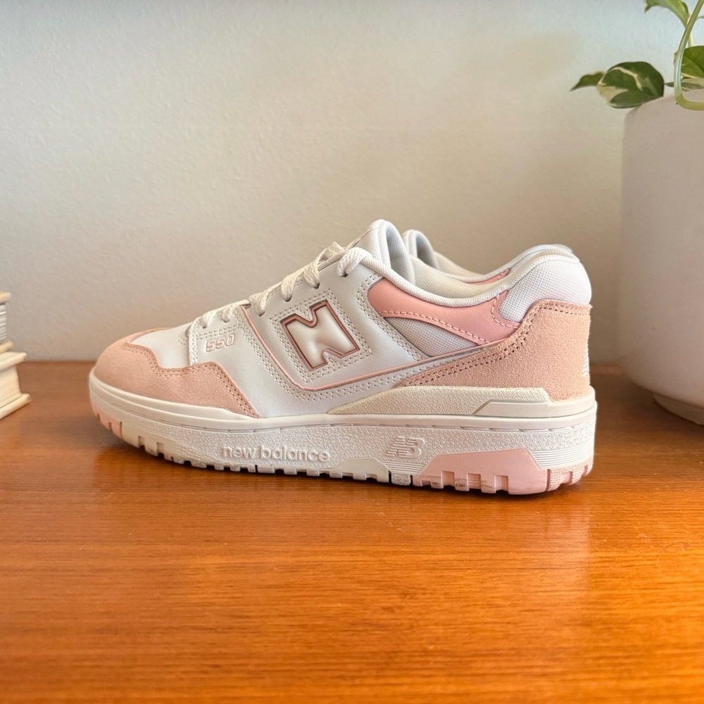 7Y/8.5W New Balance 550 Pastel Pink & White Low Top Retro Basketball Shoes